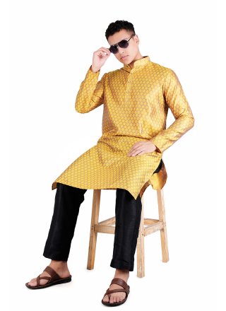 Yellow Jacquard Kurta Pyjama