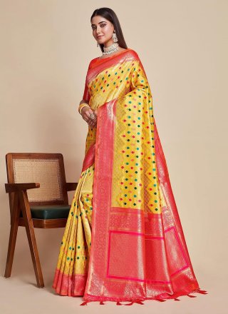 Yellow Kanjivaram Silk Contemporary Saree