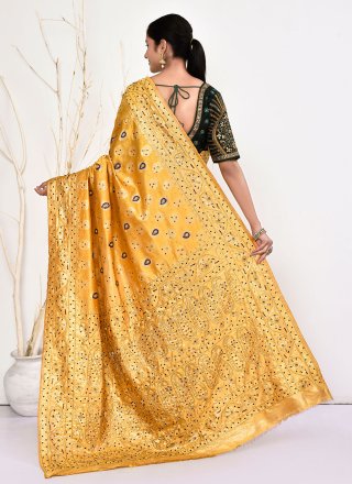 Yellow Kanjivaram Silk Designer Saree with Hand Work