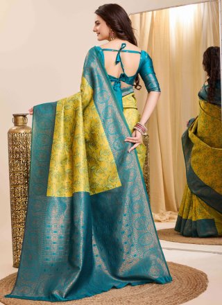 Yellow Kanjivaram Silk Trendy Saree with Jacquard Work for Women