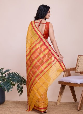 Yellow Kota Doriya Casual Saree with Weaving and Zari Work