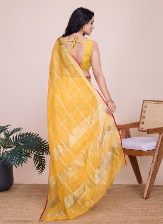 Yellow Kota Doriya Classic Sari with Weaving and Zari Work for Women