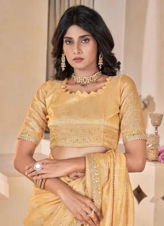 Yellow Linen Classic Saree with Gota Work