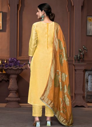 Yellow Modal Hand and Woven Work Pant Style Suit