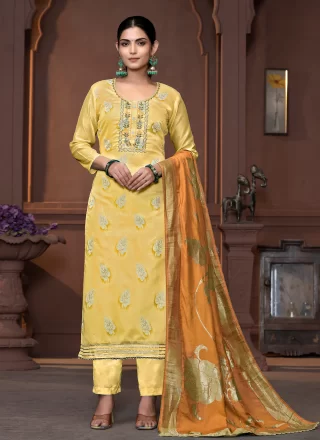 Yellow Modal Hand and Woven Work Pant Style Suit