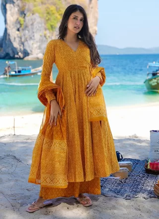 Yellow Muslin Readymade Salwar Suit