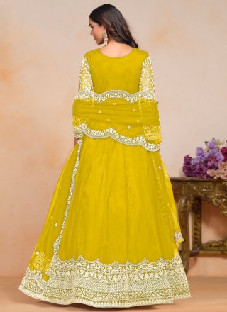 Yellow Net Embroidered Work Salwar Suit