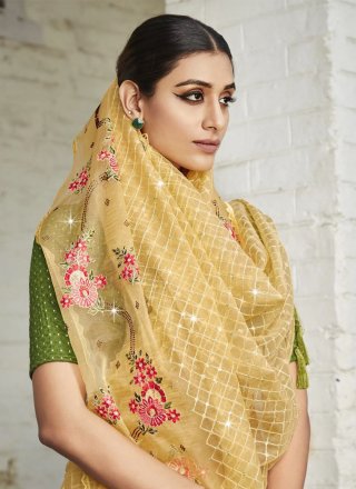 Yellow Organza Contemporary Saree with Embroidered and Stone Work