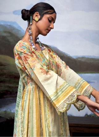 Yellow Organza Digital Print Work Salwar Suit for Ceremonial