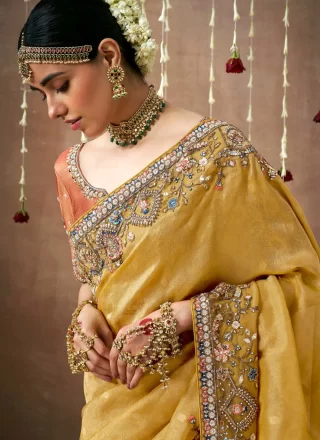 Yellow Organza Embroidered Work Bollywood Saree