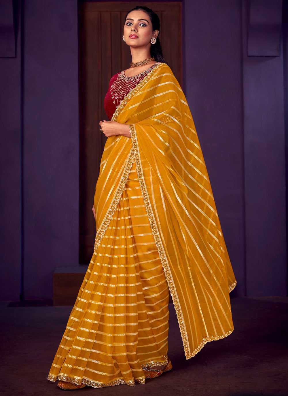 Pure tussar silk saree yellow and brown with allover geometric prints –  Cherrypick