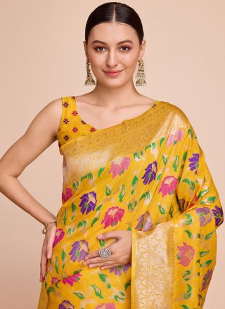 Yellow Paithni Classic Saree with Meenakari and Weaving Work