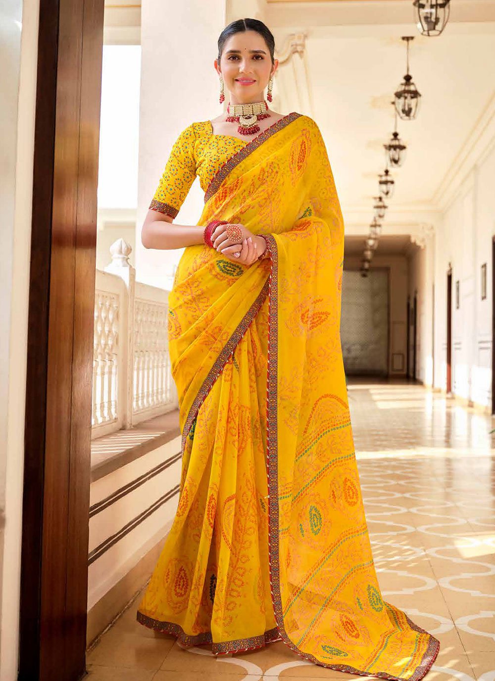 Yellow Georgette Saree with Sequins and Thread Work - Monastoor- Indian  ethnical dress collections with more than 1500+ fashionable indian  traditional dresses and ethnical jewelleries.