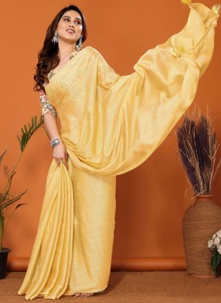 Yellow Polyester Trendy Saree