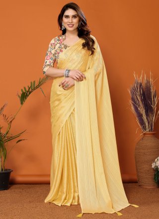 Yellow Polyester Trendy Saree