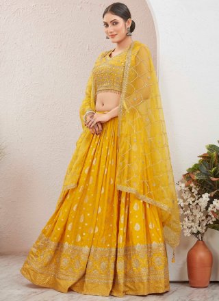 Latest Yellow on sale Chanderi Cotton Lehenga Work : Printed With Foil Bollywood designer Lehenga Chaniya Choli