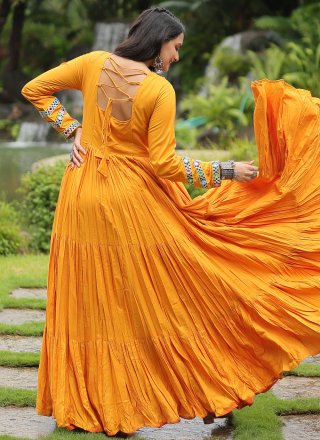 Yellow Rayon Mirror Work  Designer Gown for Festival