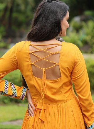 Yellow Rayon Mirror Work  Designer Gown for Festival