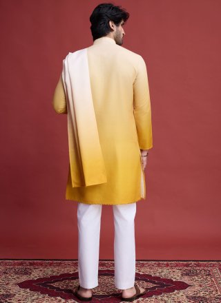 Yellow Rayon Mirror Work Kurta Mens Wear