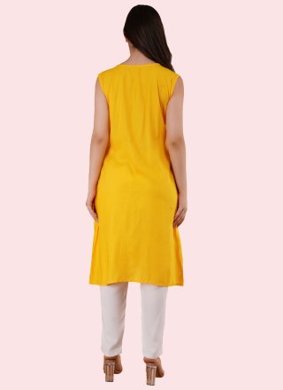 Yellow Rayon Readymade Salwar Suit In Plain