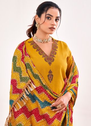 Yellow Rayon Salwar Suit with Embroidered Work for Ceremonial