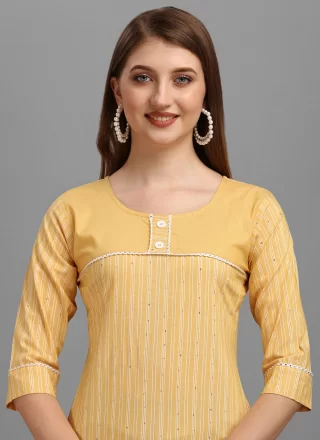 Yellow Sequins Work Soft Cotton Casual Kurti