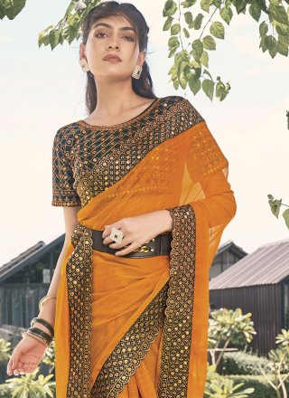 Yellow Shimmer Classic Sari with Embroidered Work