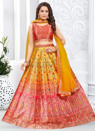 PLAIN LEHENGA CHOLI YELLOW MULTI