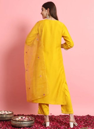 Yellow Silk Blend Readymade Salwar Suit with Embroidered Work