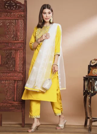 Yellow Silk Blend Trendy Suit