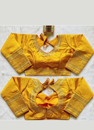 Yellow Silk Blouse with Embroidered, Sequins and Zari Work for Casual