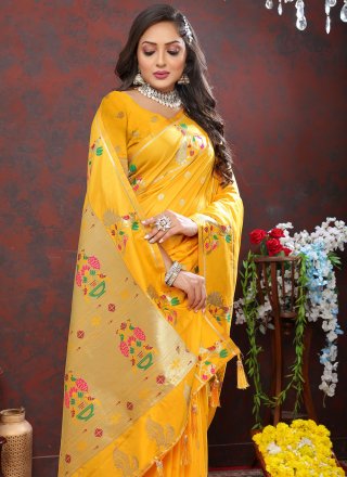 Yellow Silk Contemporary Sari