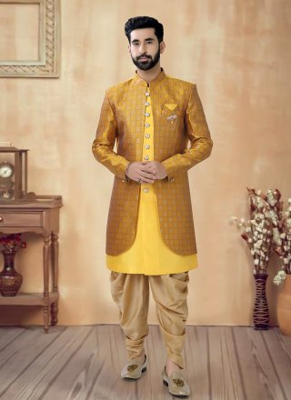 Yellow Silk Sherwani Mens Wear
