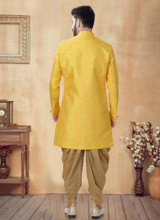 Yellow Silk Sherwani Mens Wear
