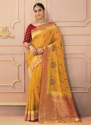 Heavy Designer Zari Embroidery Work Yellow Colour Partywear Saree - KSM  PRINTS - 4159866