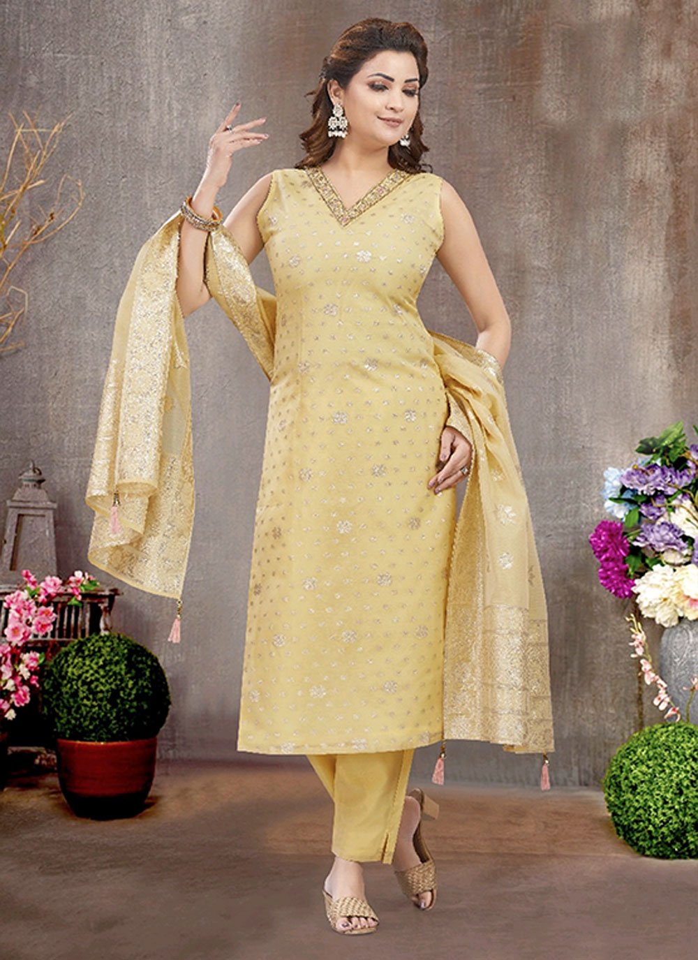 Shop Online Yellow Silk Trendy Suit With : 291666