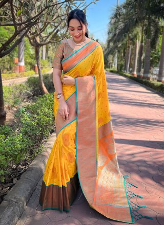 Yellow Silk Woven and Zari Work Classic Sari for Women