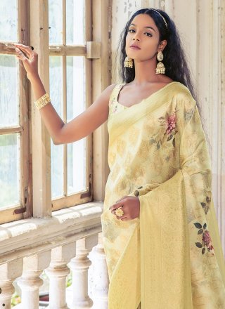 Yellow Silk Woven Work Contemporary Saree
