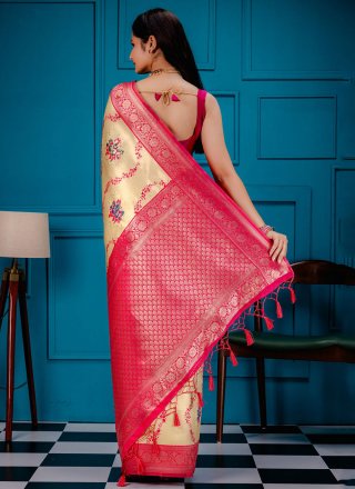 Zari Work Kanjivaram Silk Contemporary Sari In Gold