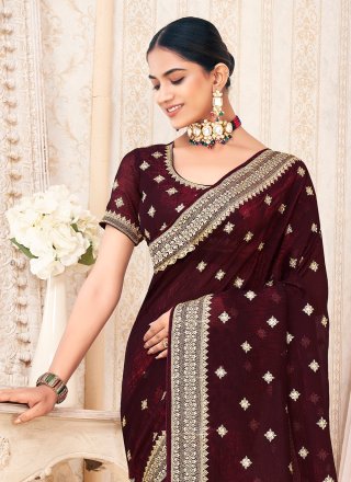 Zari Work Titan Designer Sari In Wine