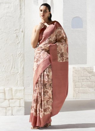 Zesty Cream and Hot Pink Art Silk Contemporary Saree