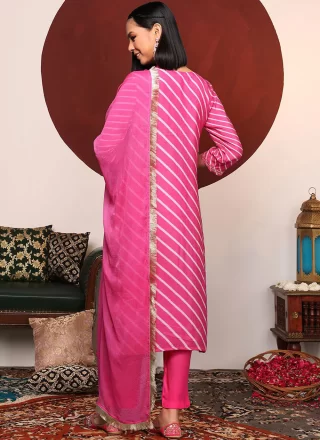 Abstract Print Work Cotton Readymade Salwar Suit In Pink