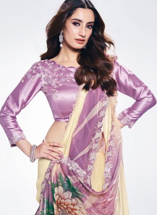 Adorning Lavender Satin Silk Classic Sari