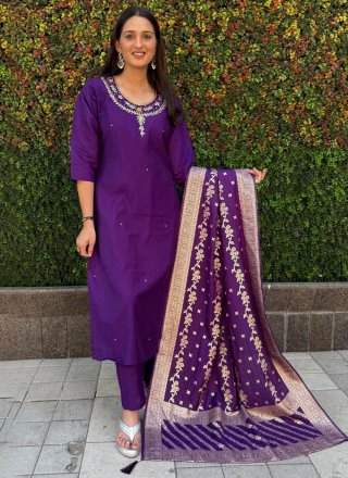 Adorning Violet Silk Readymade Salwar Suit