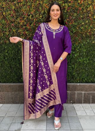 Adorning Violet Silk Readymade Salwar Suit