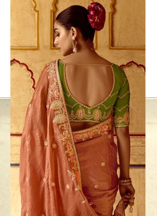 Aesthetic Peach Fancy Fabric Contemporary Saree
