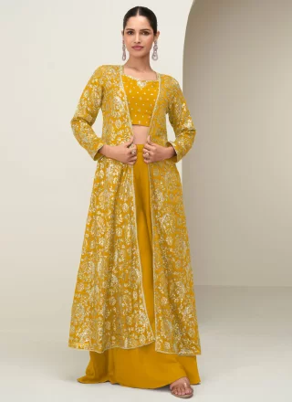 Affectionate Mustard Chinon Salwar Suit