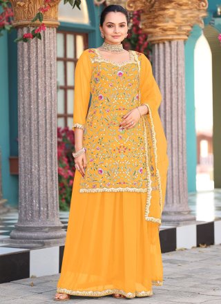 Alluring Yellow Georgette Readymade Lehenga Choli