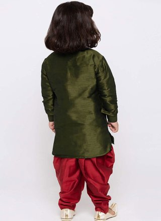 Amazing Green Dupion Silk Kurta Pyjama with Embroidered Work