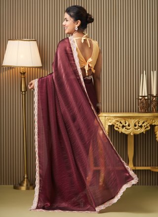 Amazing Maroon Chiffon Contemporary Saree with Fancy Work